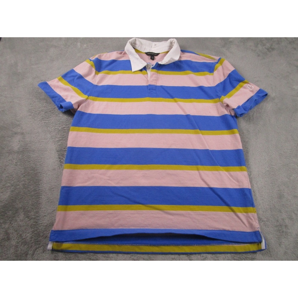 Banana Republic Polo Mens Large Blue Striped Preppy Modern Casual